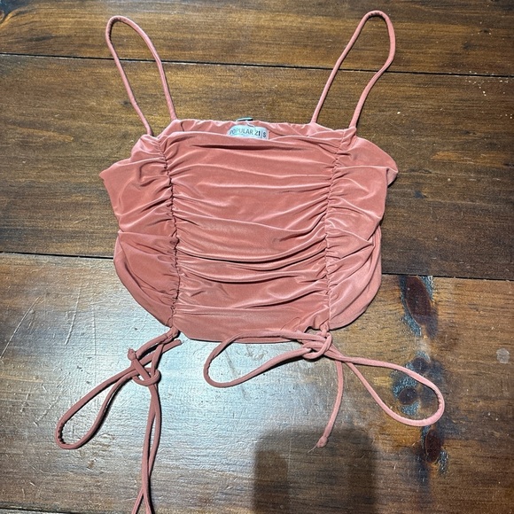 ROMWE Orange Ruched Tie Front Camisole Crop Top - Picture 1 of 3